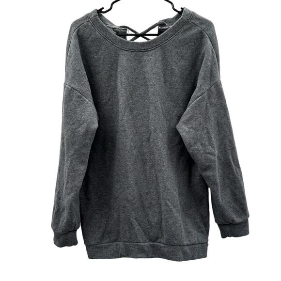 Fabletics Nina Gray Long Sleeve Lace Up Back Pullover Sweatshirt Sweater Size M‎ - Picture 2 of 11